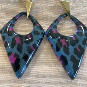 Alexis Bittar blue pink leopard earrings lucite